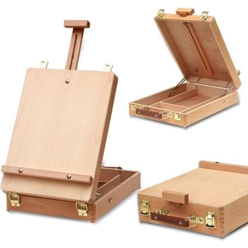 Adjustable Table Sketchbox Easel Paint Palette Portable Wooden Artist Desktop Case for Art Paint Markers Sketch Pad