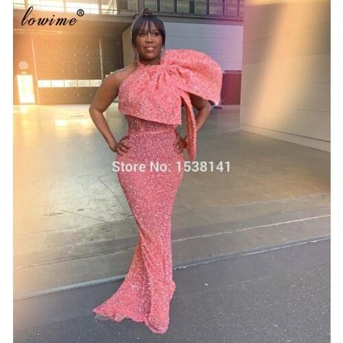 African Plus Size Pink Prom Dresses 2020 Long Mermaid Vestidos De Noche Sexy Evening Dresses Women Celebrity Dresses Party Robes