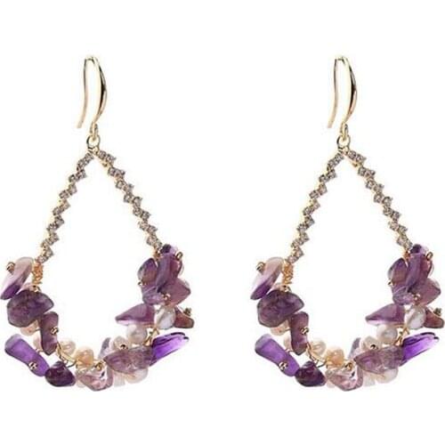 High Quality Natural Fresh Water White Pearl Purple Stone Hoop Earrings For Women Minimalist Korean Style Circle Earring Jewelry