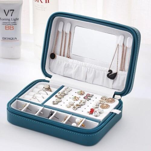 PU Leather Simple Jewelry Box Earrings Portable Jewelry Storage Box Earrings Small Zipper Jewelry Box