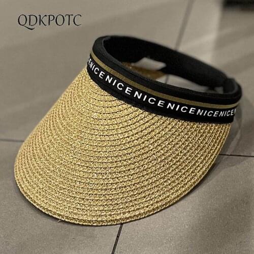 2021 Hat Summer Women Straw Sun Hats Fashion Hair Band Empty Top Breathable Casual Outdoor Travel Seaside Shading Cap QDKPOTC