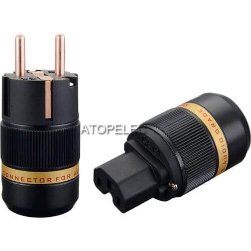 VIBORG 99.998% Pure Red Copper Schuko EU Male Plug / IEC Female Connector for HiFi Audio Power Cable DIY 501