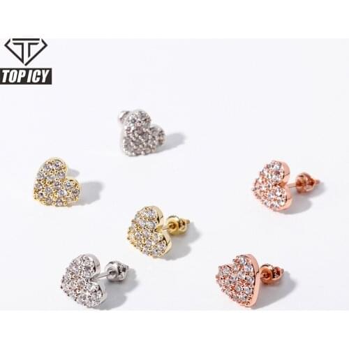Top Icy Small Heart Lovely Stud Earring 925 Sterling Silver Gold Rose Gold Girls Earrings For Women 2020