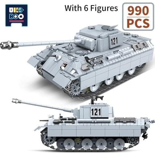 UKBOO 990PCS Military WW2 Tank Model Building Blocks Army Weapon Panther 121 Constructor Bricks Soldier Assmble Toy for Children