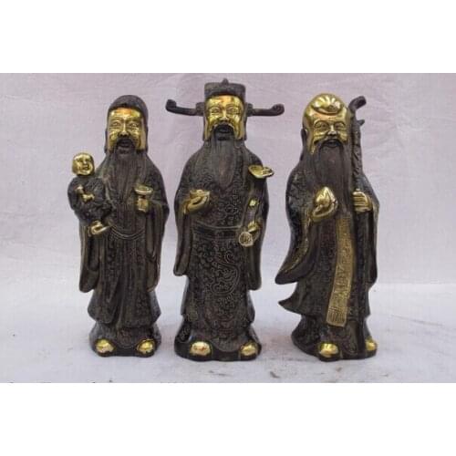 USPS to USA S0932 China Buddhism Temple Bronze Copper Gild Longevity Wealth Three gods statue set
