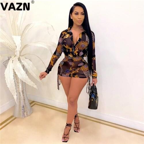 VAZN 2020 Autumn Hot Retro Regular Sexy Daily Young Full Sleeve Top Short Pants High Waist Skinny Women 2 Piece Set
