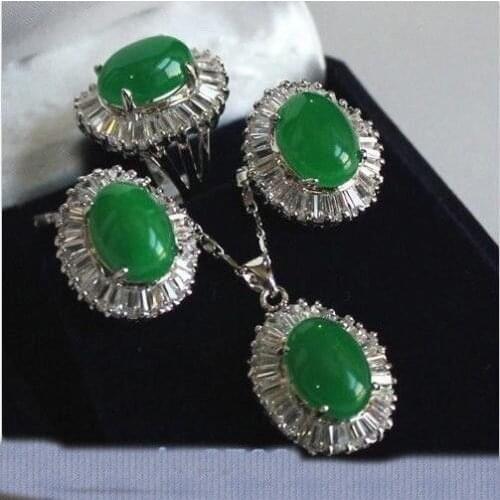 Jewelry Natural green Inlay Zircon pendant necklace Plated earring Ring Sets