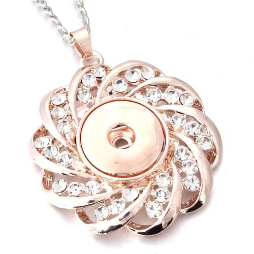 New Snap Jewelry Rose Gold Flower Necklace Crystal Snap Button Necklace for Women Fit 18mm 20mm Snap Buttons Jewelry