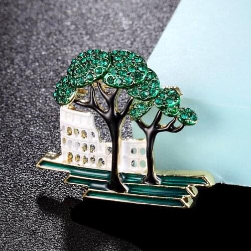 Zlxgirl fashion Women and men carton Green scarf pins cute Tree house Shape hijab accessory couple gifts hijab pins