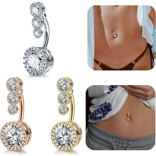 1PC 316L Steel CZ Gem Navel Ring Rose Gold Belly Bar Piercing Gold Nombril Ombligo Belly Button Rings Men Women Body Jewellery
