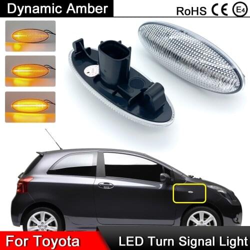 2Pcs Error Free Clear Lens Front LED Side Marker Light Dynamic Amber Turn Signal Lamp For Toyota Yaris Vitz RAV4 Corolla Verso