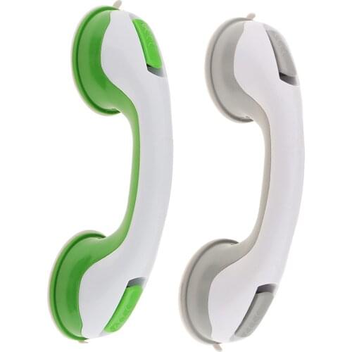 2 Pcs Durable Suction Helping Handle Safety Cup Grab Bar Handrail Bathroom Shower Bathtubs Grip Rails 10'' Green Grey