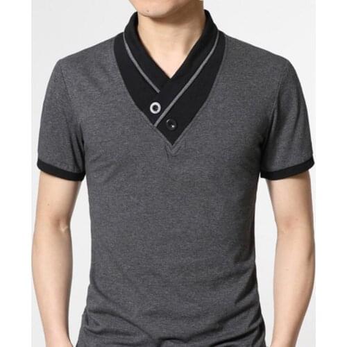 40%HOTFashion Men Patchwork Button V Neck Short Sleeve T-Shirt Summer Slim Blouse Top