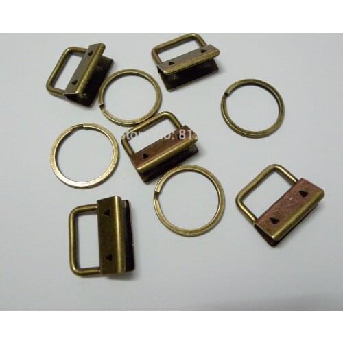 50 Sets 1'' 25MM Antique Brass Color Wristlet Key Fob Chain Hardware DIY sets with Key Ring LEAD FREE