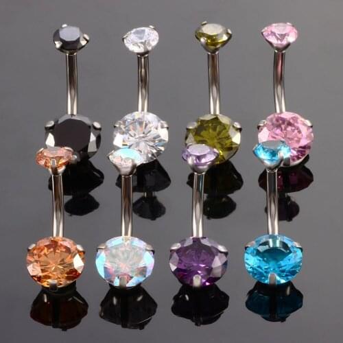 Alisouy 1 PCS Double Fashion Crystal Flower Belly Button Rings Surgical Steel Body Jewelry Sexy Navel Piercing for girl women