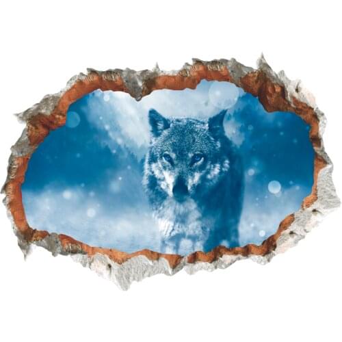 Arctic Snow Wolf Wall Stickers 3D Vivid Broken Hole Wall Decals Poster Mural Living Room Bedroom Home Decor