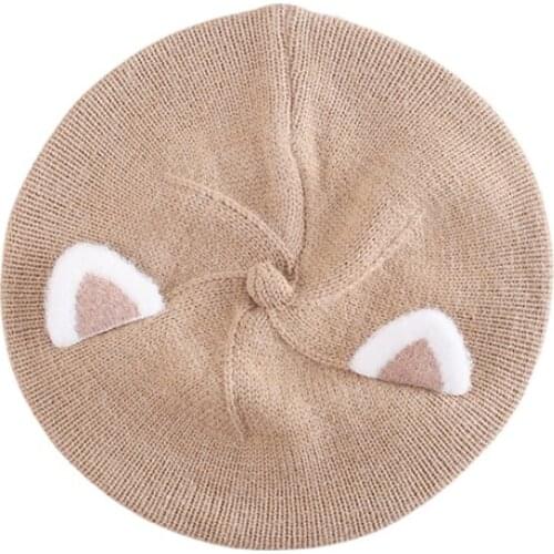 Childrens Solid Color Knit Beret With Cat Ears Baby Girls And Boys Caps Fashion Kids Autumn Winter Hats 1-6 Years For Baby