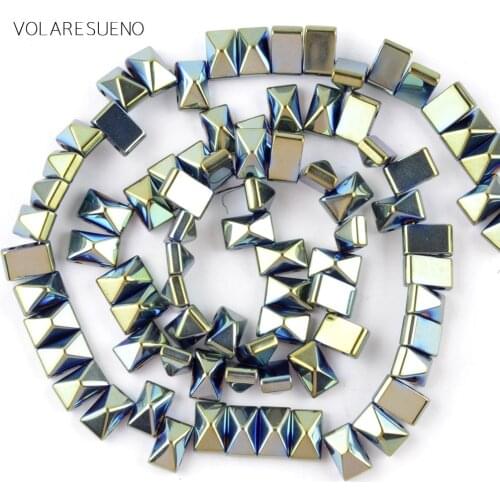 Natural Green Hematite Stone Rivet Double Hole Beads Spacer Loose Beads For Jewelry Making 6*3/6*8*4mm Diy Bracelets Strand 15"