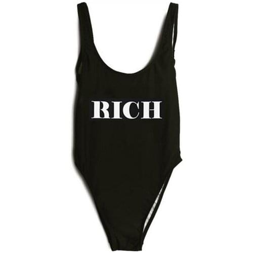 One piece women backless bodysuit RICH letter print one piece suit bathing suit high cut beachwear jumpsuit swimwear
