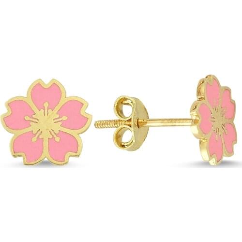 14k (585) Gold Enamel Flower Child Earrings