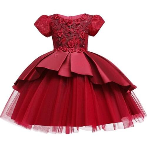 Elegant flower girl Princess Wedding Party Beaded Flower short sleeve dress girl birthday party holiday dinner party dress