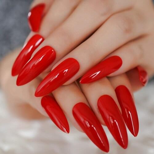 Classical Chinese Red Fake Nails Extreme Long Glossy Sugar Nails for Fingers UV Gel DIY Manticure Tips Party Nail 24
