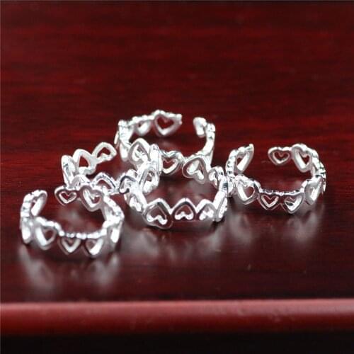 5pcs/bag Love the woman ring foot Joker woman flower silver open ring Character charm female silver ring J674