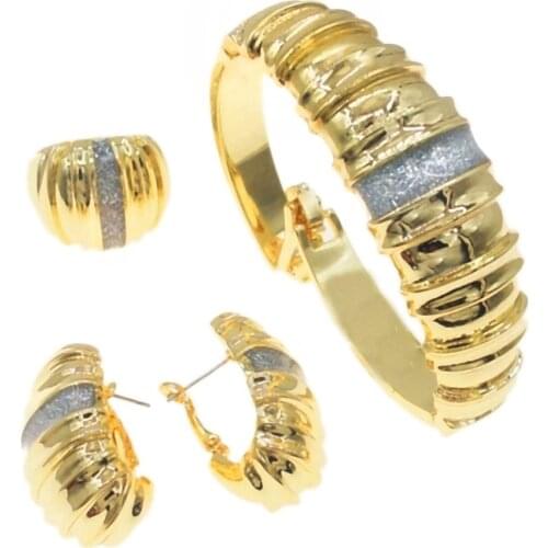 Luxury New British Gold Plated Jewelry Set Ladies Bracelet Ring Earring Set Wedding Jewelry B0085
