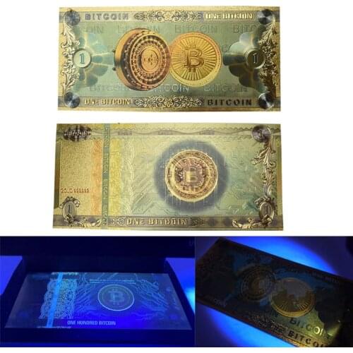 Colorful Gold Plated Banknote ONE Hundred BITCOIN Plastic Money Bit Coin BTC Fake Money Souvenir Home Decoration Gift Souvenir