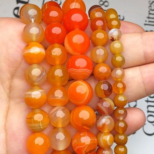 Natural Stone Orange Stripe Sardonyx Agates Onyx Round Loose Spacer Beads For Jewelry Making Diy Bracelet Accessories Wholesale