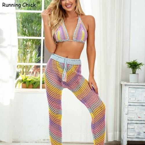 2020 Hot Crochet Features Handmade Color Bikini Split Swimsuit Set Hand-woven Women