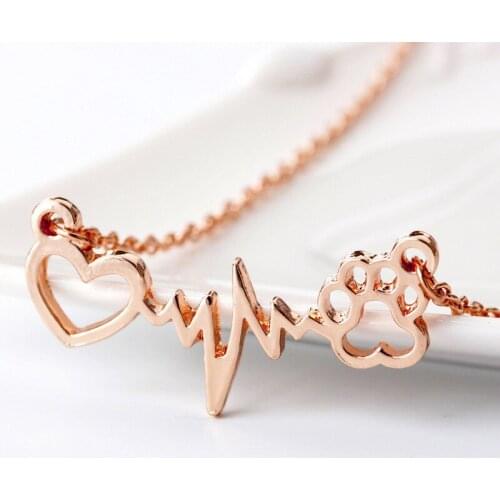 Fashion Heart Paw Electrocardiogram Pendant Necklace For Women Girls Cute Geometric Charms Choker Jewelry Party Gifts