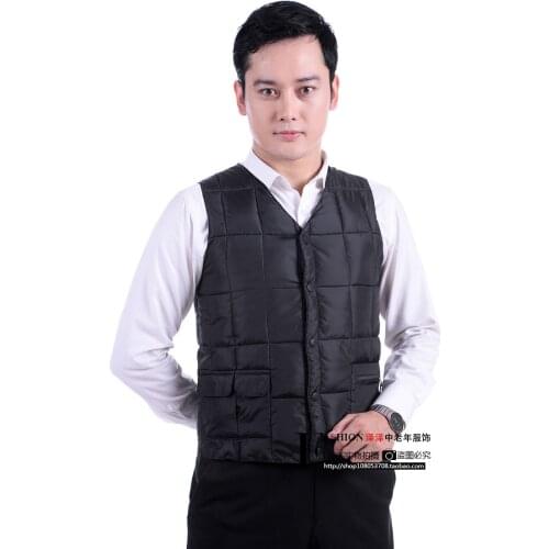 Man Autumn Plus Size Casual V-neck Single Breasted Solid Waistcoat Men Winter Zip Pocket Warm Down Vest Male Outerwear