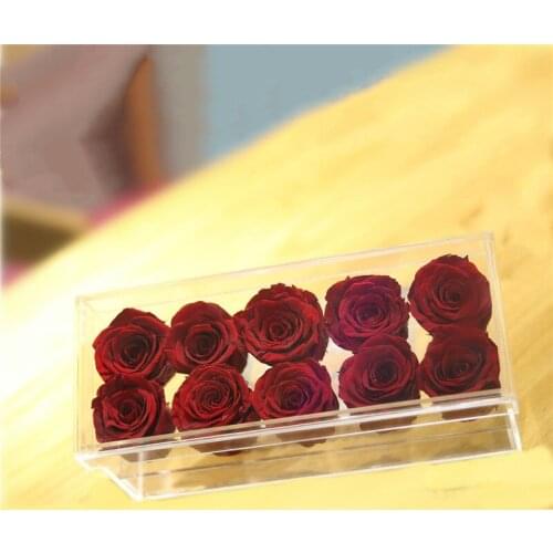 50pcs Acrylic Transparent Crystal Material Cosmetic Case Holder Rose Flower Box With Lid for Valentines Day