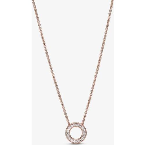 100% 925 Sterling Silver Rose Gold Pave Circle Collier Necklace Fashion Jewelry Silver Necklaces for Women Colgantes