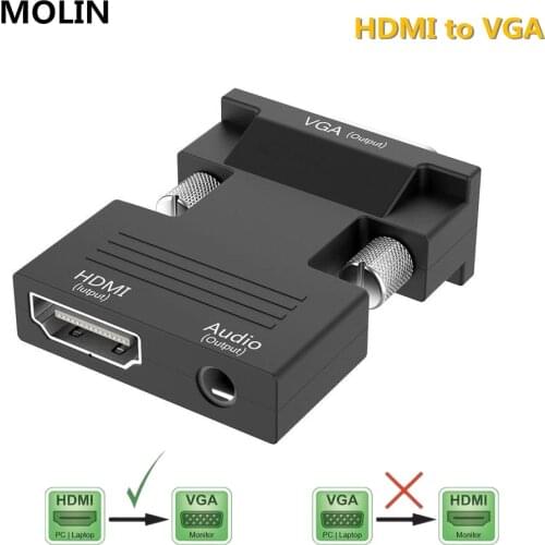 HDMI-compatible Female to VGA Male Converter Adapter Support 1080P for PC Laptop TV Monitor Projector With 3.5mm Audio Cable