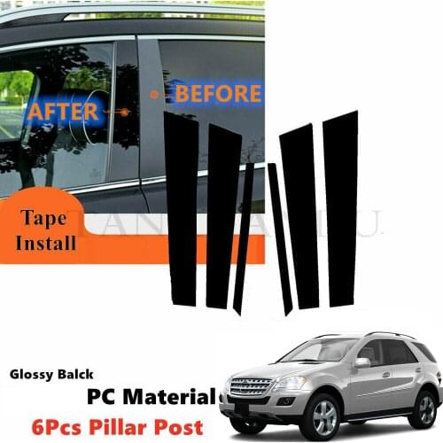 PC 6Pcs Fit For Benz M Class W164 06-11 ML 320 350 450 500 550 63 Side Door Window Applique Trim Pillar Cover Piano Posts Black