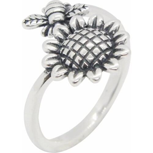 Size 6-10 New 925 Sterling Silver Ring Jewelry Lady Girls S925 Fashion Bee Flower Silver Ring