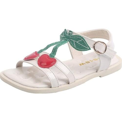 2021 Summer New Sandals Cute Cherry Breathable Beach Shoes Soft Sole Childrens Shoes Bright Leather Student Shoes Hot For Girls