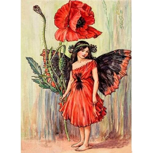 DIY Diamond Painting Cross Stitch Mosaic Red Poppy Flower Fairy Girl,full Square Drill Diamond Embroidery Rhinestone Mosaic Kits