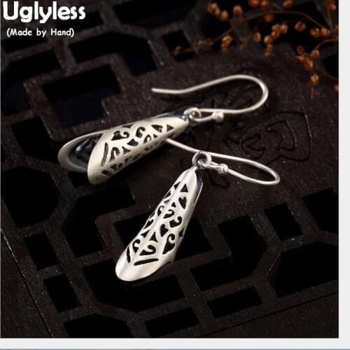 Uglyless 100% Real Solid 990 Pure Silver Handmade Earrings for Women Exotic Irregular Hollow Fine Jewelry Thai Silver Earrings