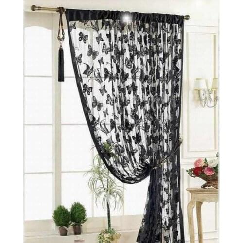 Tassel Butterfly Pattern Curtains Vintage Window decor Lace Curtain Modern Curtain Living Room Drape Panel Sheer Tulle cortina