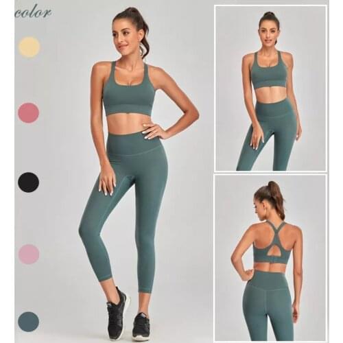 Naked Fitness Yoga Sport Set Workout Clothing For Women Wholesale Female Gym Seamless Bra High Waist Leggings Outfit Suit