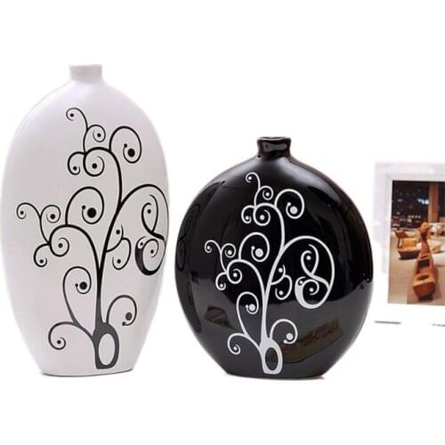 Japanese Ceramic Handicrafts Vase Home Furnishing Beautifully Minimalist Black and White Vase Simple Flower Pattern Home Decor