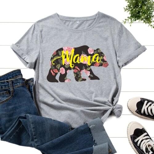 Summer Women T-shirt Short Sleeve Bear Flower Letter Print Female Fashion Graphic Streetwear Ladies Regular Loose O-Neck Tee Top