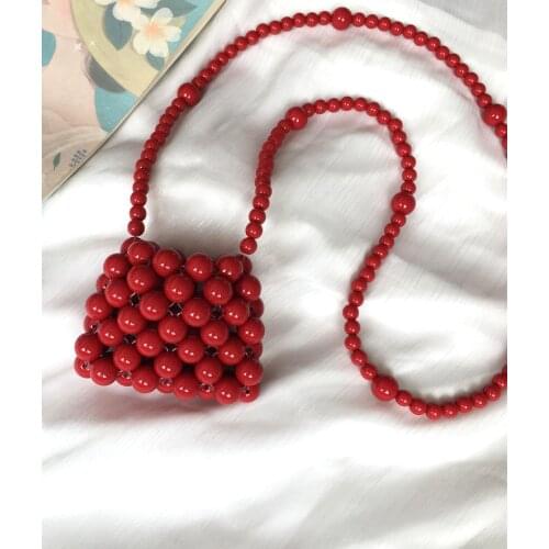 Womens Bag Handmade Beaded single shoulder bag big red small bag pearl bag handbag womens Mini messenger bag