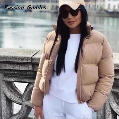 Women Winter Puffer Jacket Down Parka Fashion Cropped Bubble Coat Warm Outcoat Zipper Stand Collar Oversized Jacket Parkas Mujer