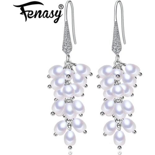 FENASY Many Pearls 925 Sterling Silver Drop Earrings For Women Natural Freshwater Pearl Long Tassel Earrings Fine Jewelry