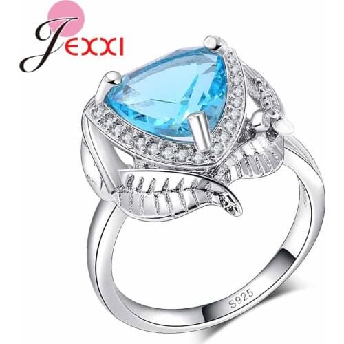 New Fashion 925 Sterling Silver Rings Triangle Cut Sky Blue Cubic Ziconia Siver Color Ring For Anniversary Women Jewelry