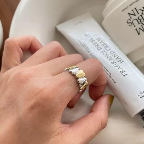 Silvology 925 Sterling Silver Two-color Heart Rings for Women Creative Design Simple Japan Korea Rings Fashion Festival Jewelry